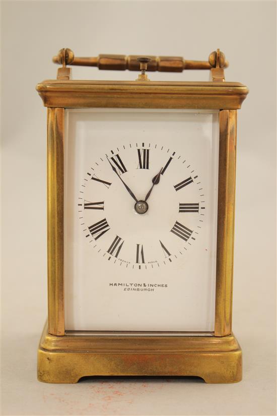 An Edwardian ormolu hour repeating carriage clock, 5.5in.